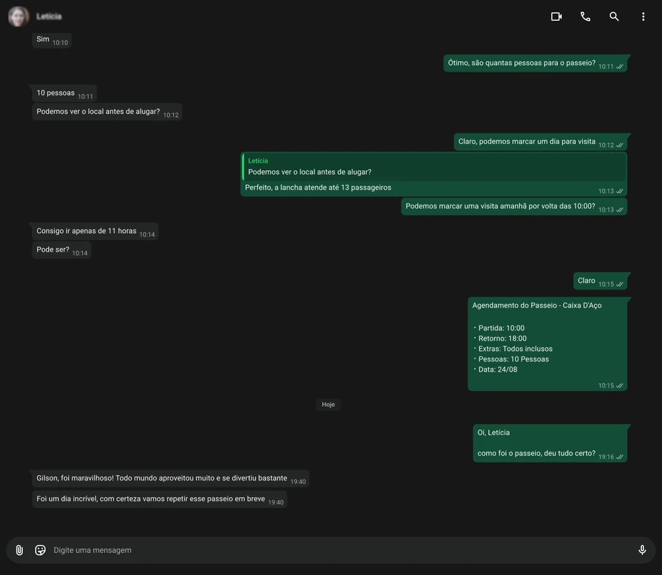 Depoimento de cliente sobre passeio com a Ocean Dream